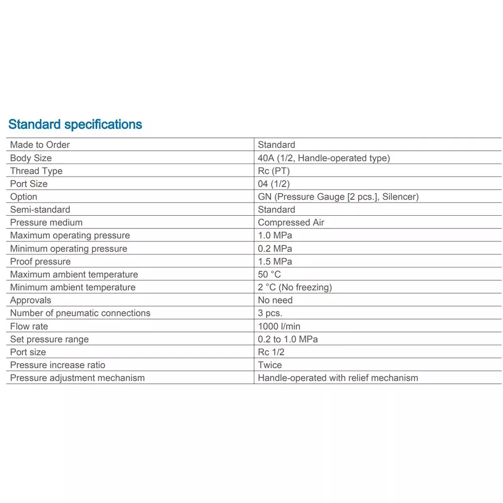 SMC Rc 12.7 mm (1/2 Inch) Handle Operated Booster Regulator, VBA40A-04GN