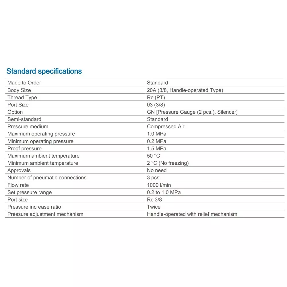 SMC Rc 9.50 mm (3/8 inch) Handle Operated Booster Regulator, VBA20A-03GN