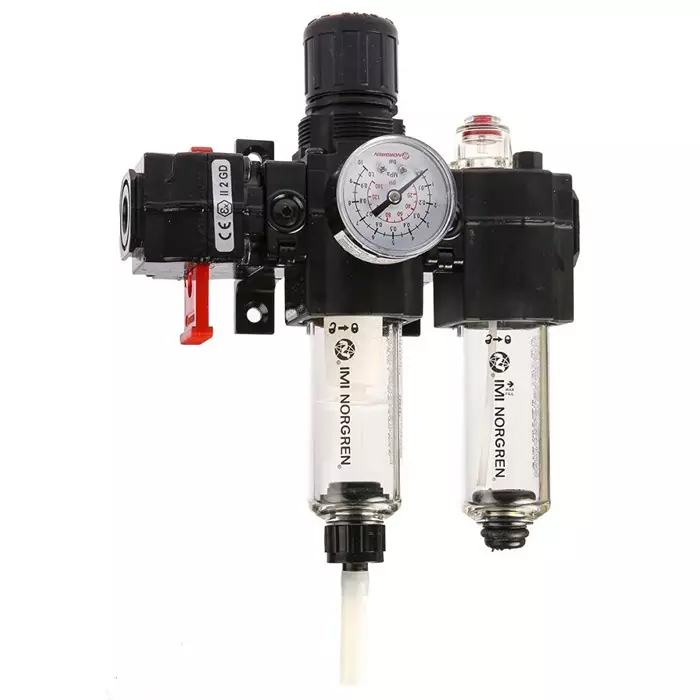 Norgren Pneumatic Air Preparation G 1/4 FRL Auto matic Drain 401¼m Filtration Size-With Pressure Gauge, BL72-201G