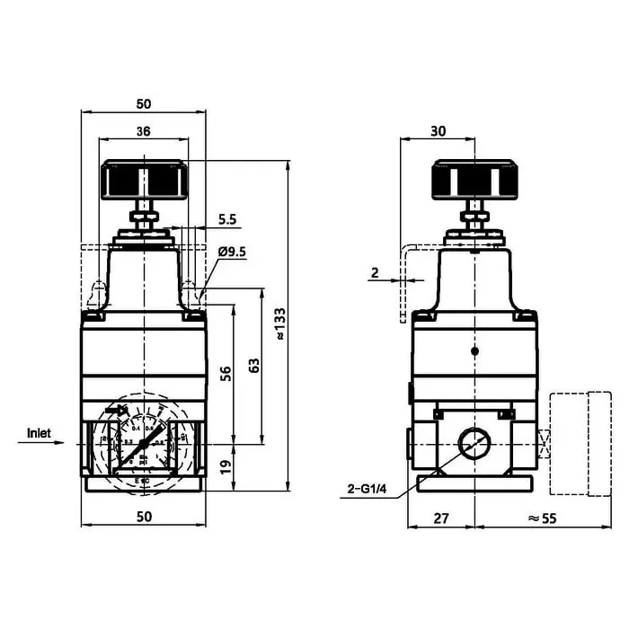 RS PRO G 1/4 Pneumatic Regulator - 0.3bar to 0.8MPa, 0.01MPa max. input Model No 2351134