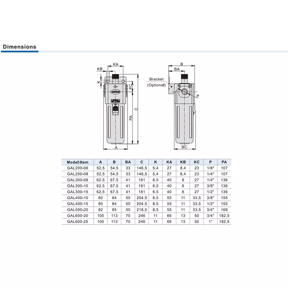 Airtac GAL Series Lubricator 1 inch (25.4 mm), GAL600-25-G