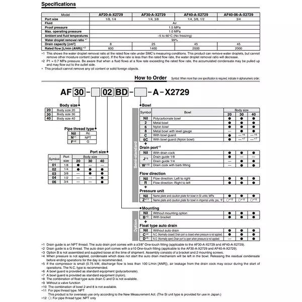 SMC Rc 12.7 mm (1/2 Inch) Polycarbonate Elementless Water Separator with Bracket & Auto Drain, AF40-04BD-A-X2729