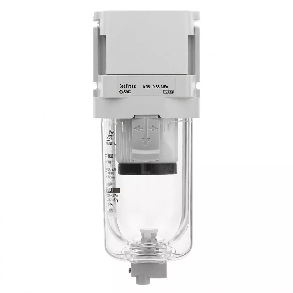 SMC Mist Separator Modular Type AFM20-D Series 1/4 inch (6.35 mm) Port Size and Polycarbonate Bowl, AFM20-02C-D