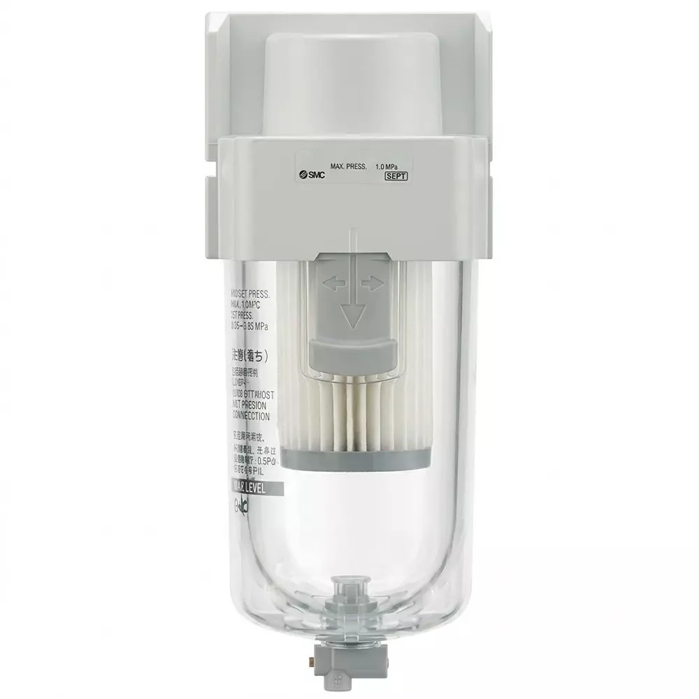 SMC Mist Separator Modular Type AFM20-AFM40-A Series 1/4 inch (6.35 mm) Port Size and Polycarbonate Bowl, AFM20-02-A