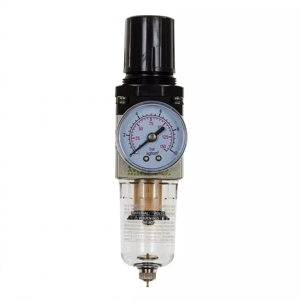 INTECO Air Filter Plain without Plastic Guard with Guage 6.35 mm (1/4 Inch) Size 0-10 Kg/cm², AW2000-02P