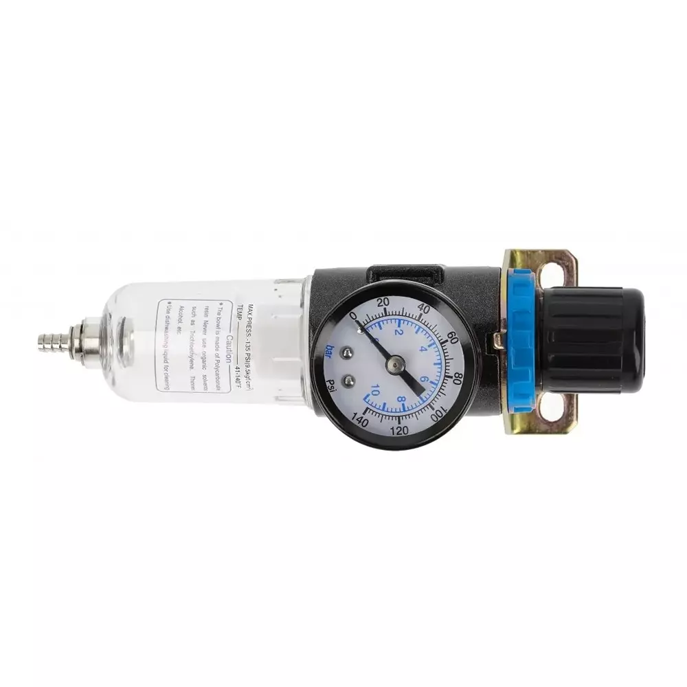 Hogert Technik 90 ml Air Line Filter with Pressure Gauge 9 Bar Maximum Pressure and Size 1/4 inch (6.35 mm), HT4R871