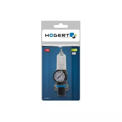 Hogert Technik 90 ml Air Line Filter with Pressure Gauge 9 Bar Maximum Pressure and Size 1/4 inch (6.35 mm), HT4R871