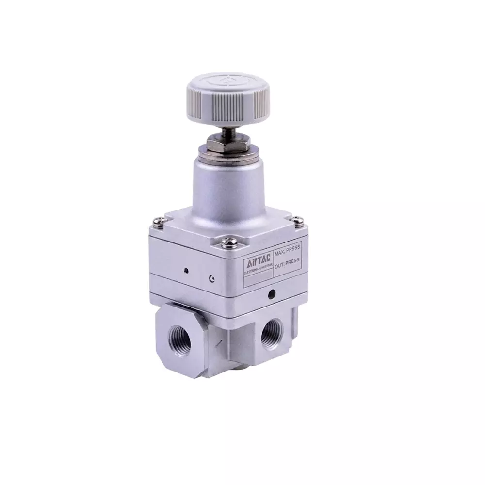 Airtac GPR Precision Regulator without Mounting Kit and Pressure Gauge 1/8 inch (3.17 mm) Port Size and 1.0 MPa Maximum Supply Pressure, GPR200