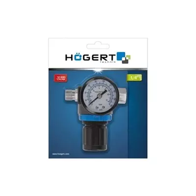 Hogert Technik Regulator with Pressure Gauge 12 Bar Maximum Pressure and Size 1/4 inch (6.35 mm), HT4R873
