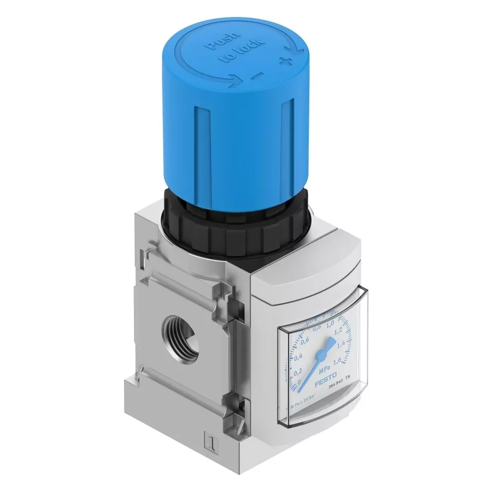 FESTO Pressure Regulator Rotary Knob With Detent Actuator Lock Pressure Regulator With Pressure Gauge Design, 8232810
