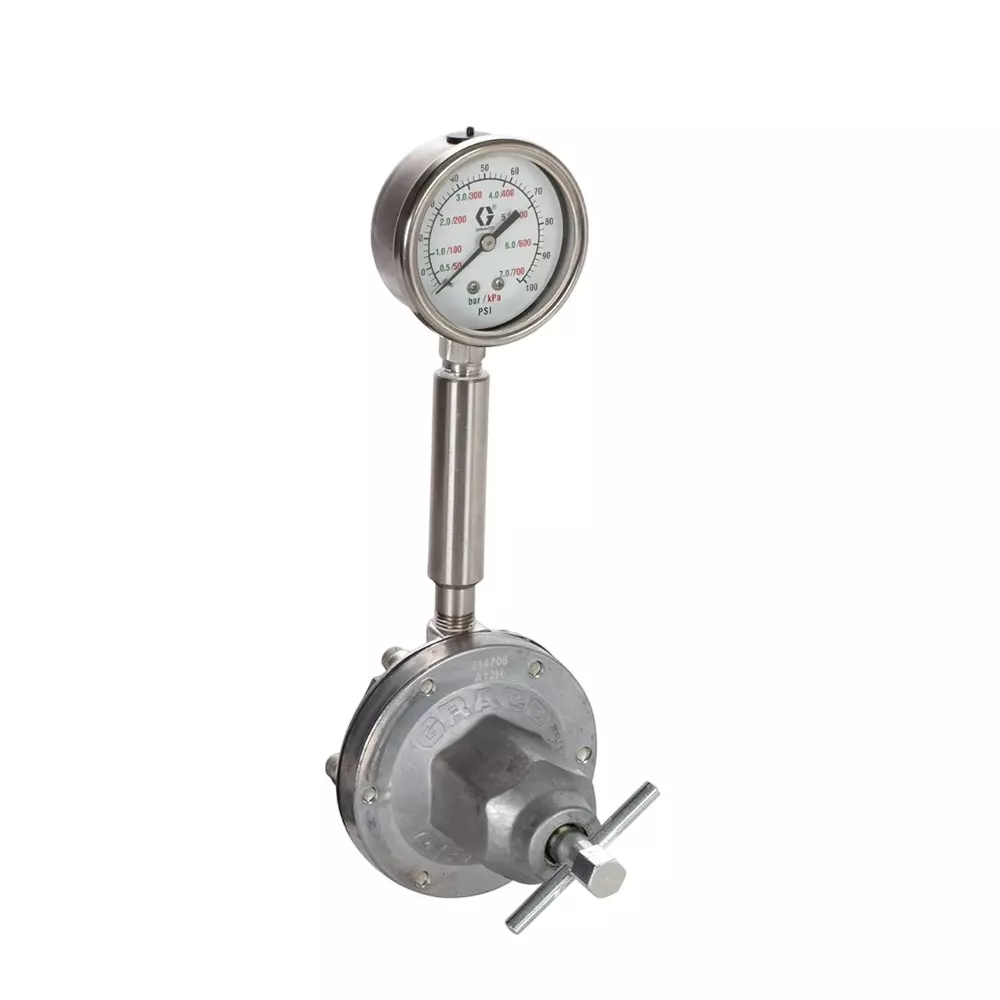 GRACO Low Pressure Fluid Regulator SST Type Spring Actuation 3/8 inch (9.5 mm) Inlet Size and 3 GPM (Max.) Flow Rate, 214706