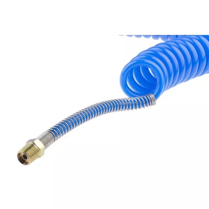 RS PRO 4m Polyurethane Recoil Hose with BSPT 1/4 Male connector Blue 10 mm Outer Dia