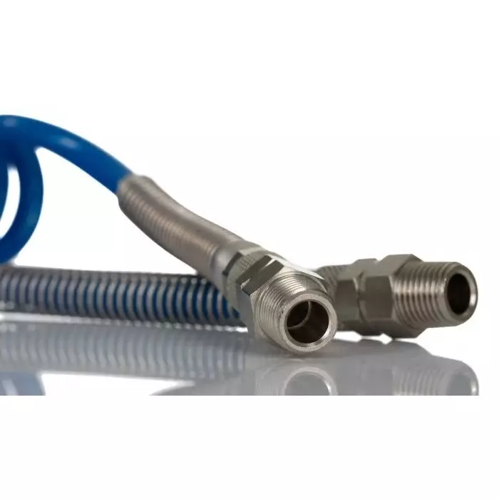 RS PRO 4m Polyurethane Recoil Hose with R 1/4 connector Blue 8 mm Outer Dia