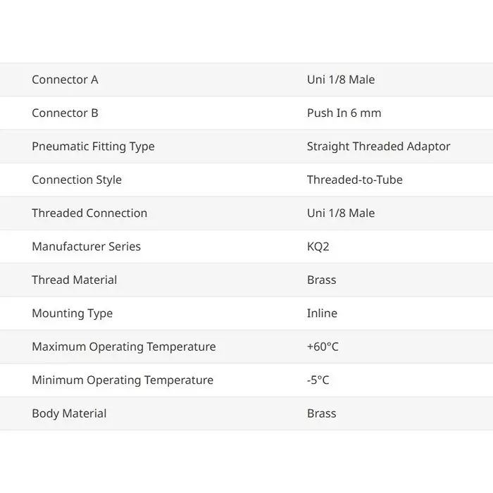SMC 6 mm Brass Male Connector KQ2H06-U01A