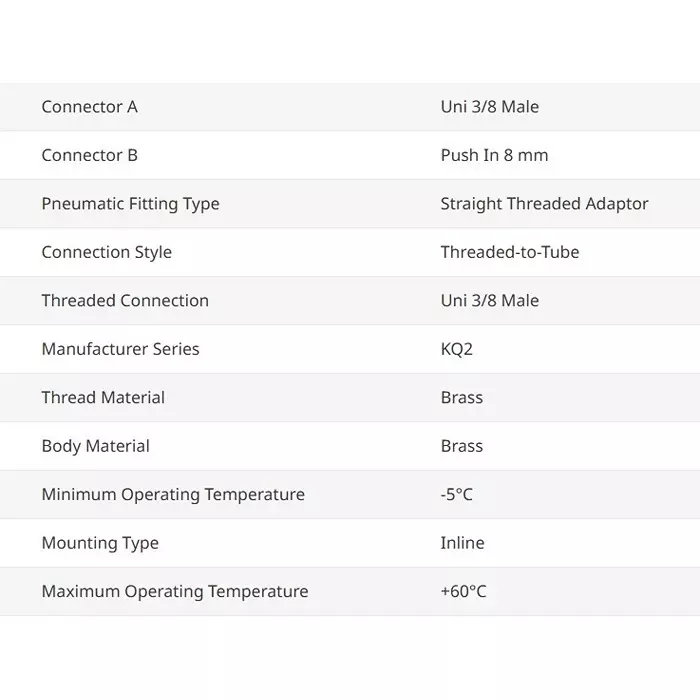 SMC 8 mm Brass Male Connector KQ2H08-U03A