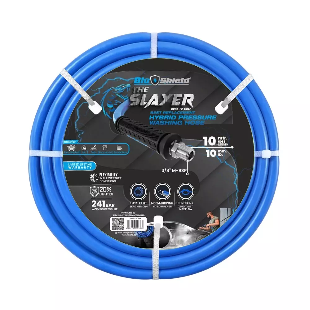 Blushield Pressure Washer Hoses Blue Male BSP 10 mm (3/8 inch) Dia and 10 m Length, PWHY1010M