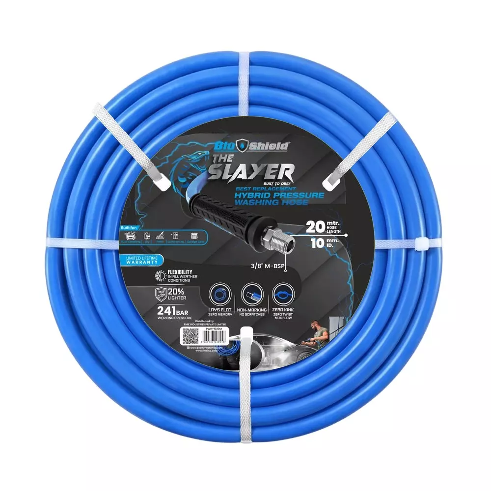 Blushield Pressure Washer Hoses Blue Male BSP 10 mm (3/8 inch) Dia and 20 m Length, PWHY1020M