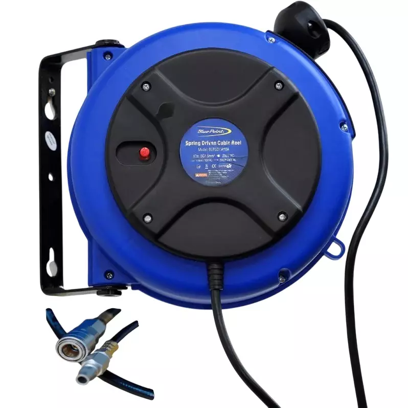 Blue-Point 9 m Spring Driven Hose Reel 6 mm Inner Diameter and 1/4 inch (6.35 mm) Thread Quick Connector, BLPSDHR10A
