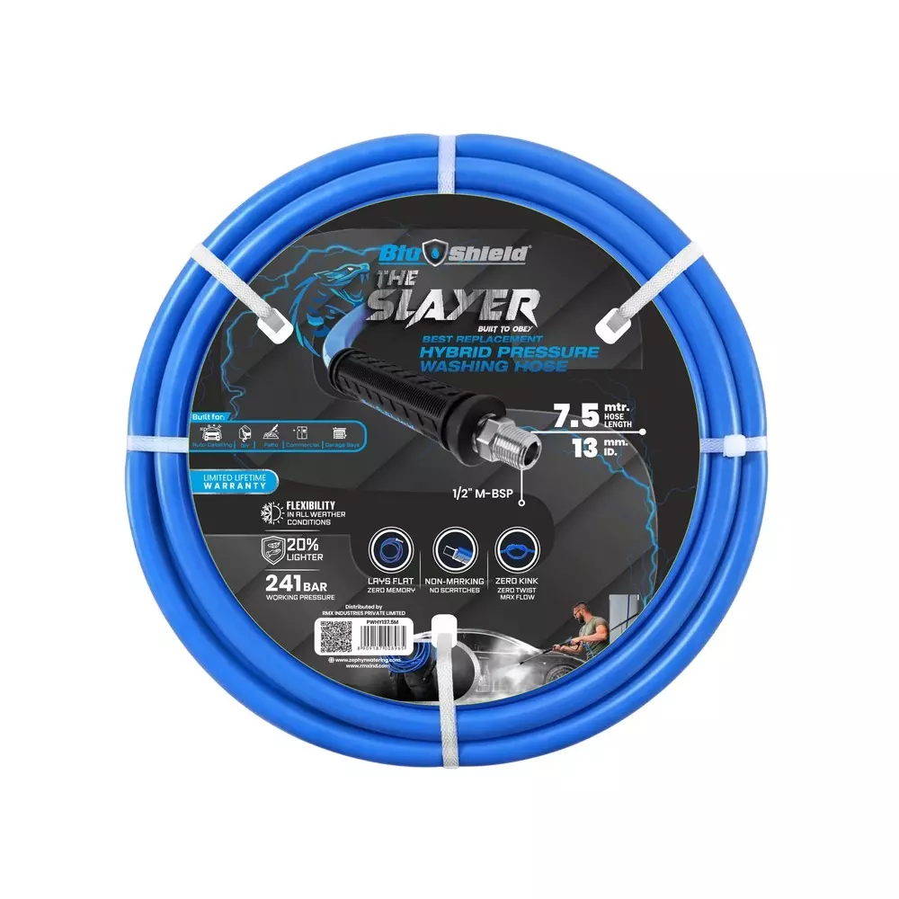 Blushield Pressure Washer Hoses Blue Male BSP 13 mm (1/2 inch) Dia and 15 m Length, PWHY1315M