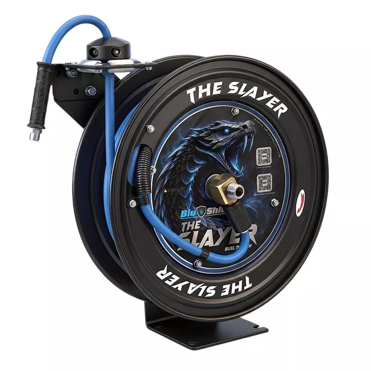 Blushield Pressure Washing Reels Single Arm Assembly Slayer Blue Male BSP 10 mm (3/8 inch) Dia and 10 m Length, PWHYR1010M