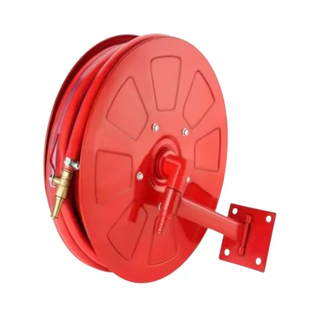Comondo Hose Reel Drum With Pipe & Brass Shutoff Nozzle Kit Wall Mounted 30 m Pipe Length Iron for Industrial Work Use