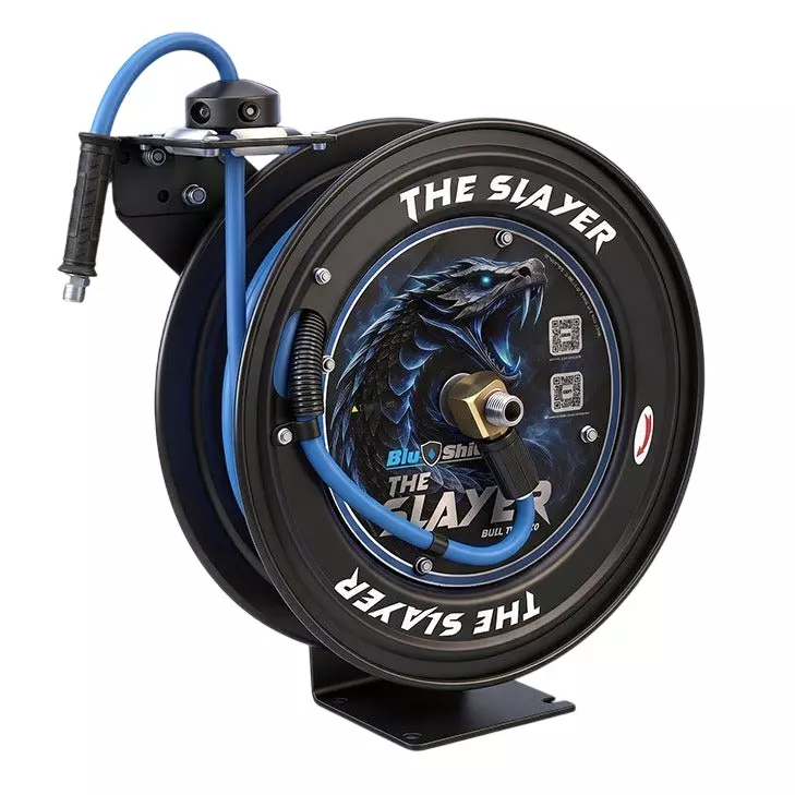 Blushield Pressure Washing Reels Dual Arm Assembly Slayer Blue Male BSP 13 mm (1/2 inch) Dia and 15 m Length, PWHYR1315M