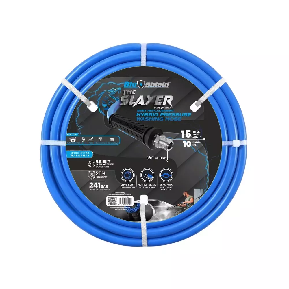 Blushield Pressure Washer Hoses Blue Male BSP 10 mm (3/8 inch) Dia and 15 m Length, PWHY1015M