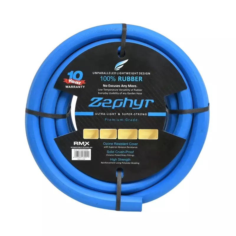 Zephyr Hot-n-Cold Water Hose For Garden Without Fittings 60 m Length 13 mm Inner Dia 100% Rubber with Polyester Reinforcement 10 bar Working Pressure, ZW1360WF