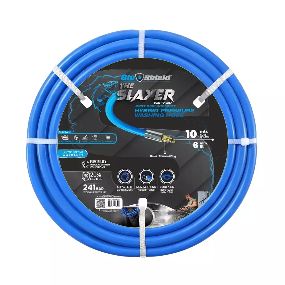 Blushield Pressure Washer Hoses Blue Quick Connect 6 mm (1.4 inch) Dia and 10 m Length, PWHY0610M-KP