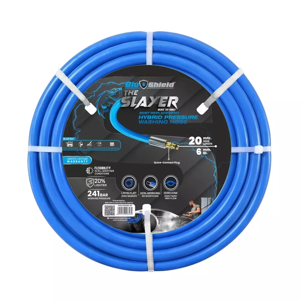 Blushield Pressure Washer Hoses Blue Quick Connect 6 mm (1.4 inch) Dia and 20 m Length, PWHY0620M-KP