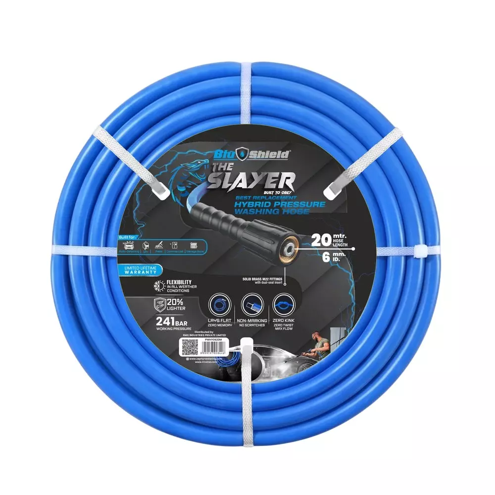 Blushield Pressure Washer Hoses Blue M22 Connector 6 mm (1.4 inch) Dia and 20 m Length, PWHY0620M