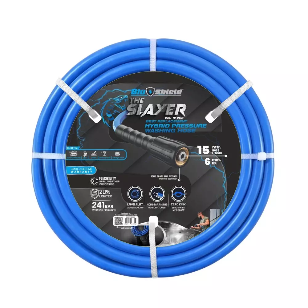 Blushield Pressure Washer Hoses Blue M22 Connector 6 mm (1.4 inch) Dia and 15 m Length, PWHY0615M