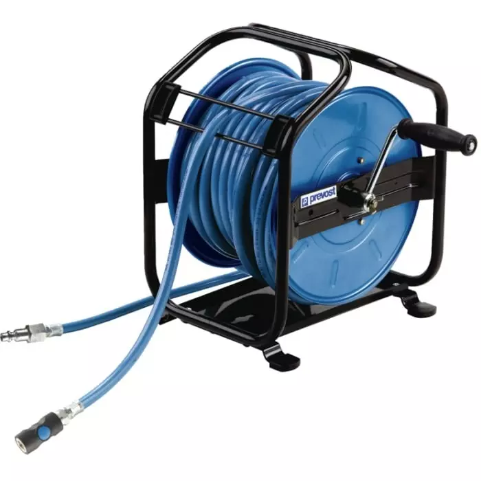 PREVOST Free Standing 25m Air Hose Reel, 10 mm Inner Diameter, 14 mm Outer Diameter, 600 LPM Flow Rate, DMP 1025IS