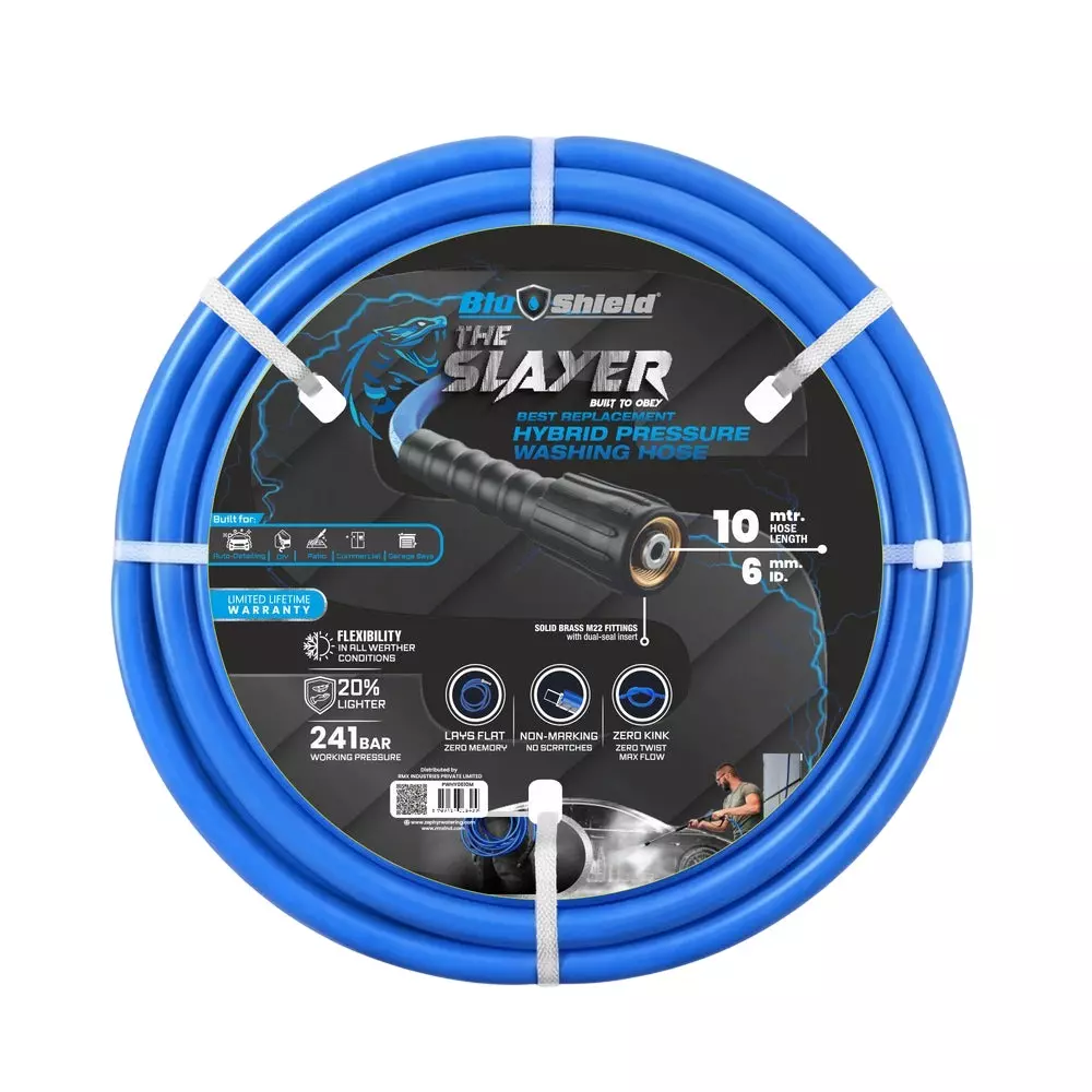 Blushield Pressure Washer Hoses Blue M22 Connector 6 mm (1.4 inch) Dia and 10 m Length, PWHY0610M