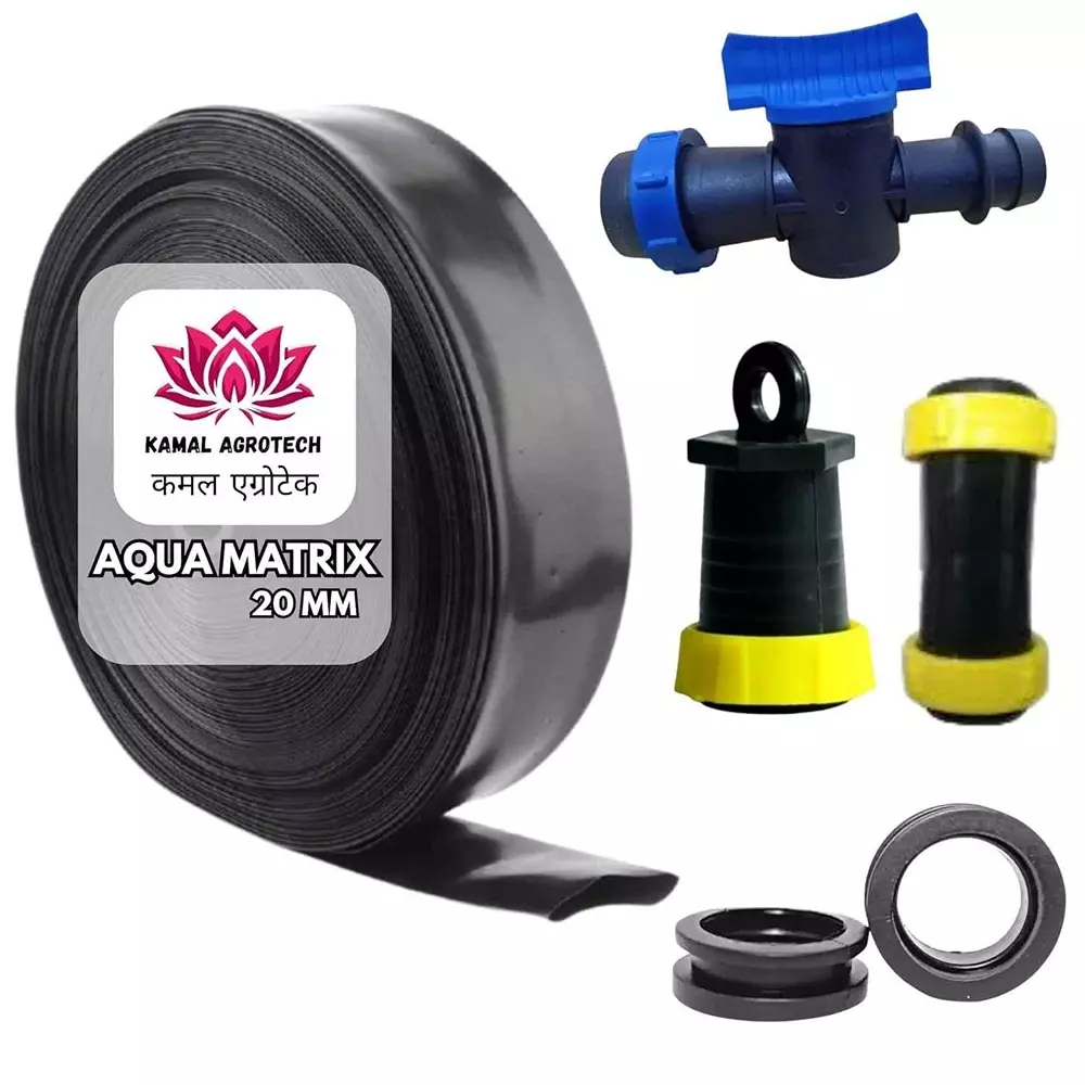 Kamal Agrotech Aqua Matrix 20 mm Plastic Hose Pipe with Tap Connector, Endcap & Joiner Length 200 m Product