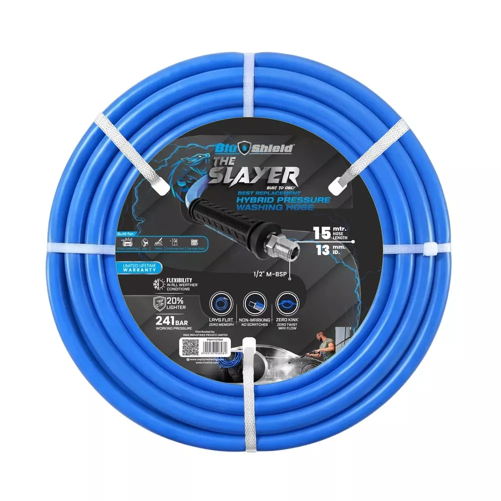 Blushield Pressure Washer Hoses Blue Male BSP 13 mm (1/2 inch) Dia and 20 m Length, PWHY1320M