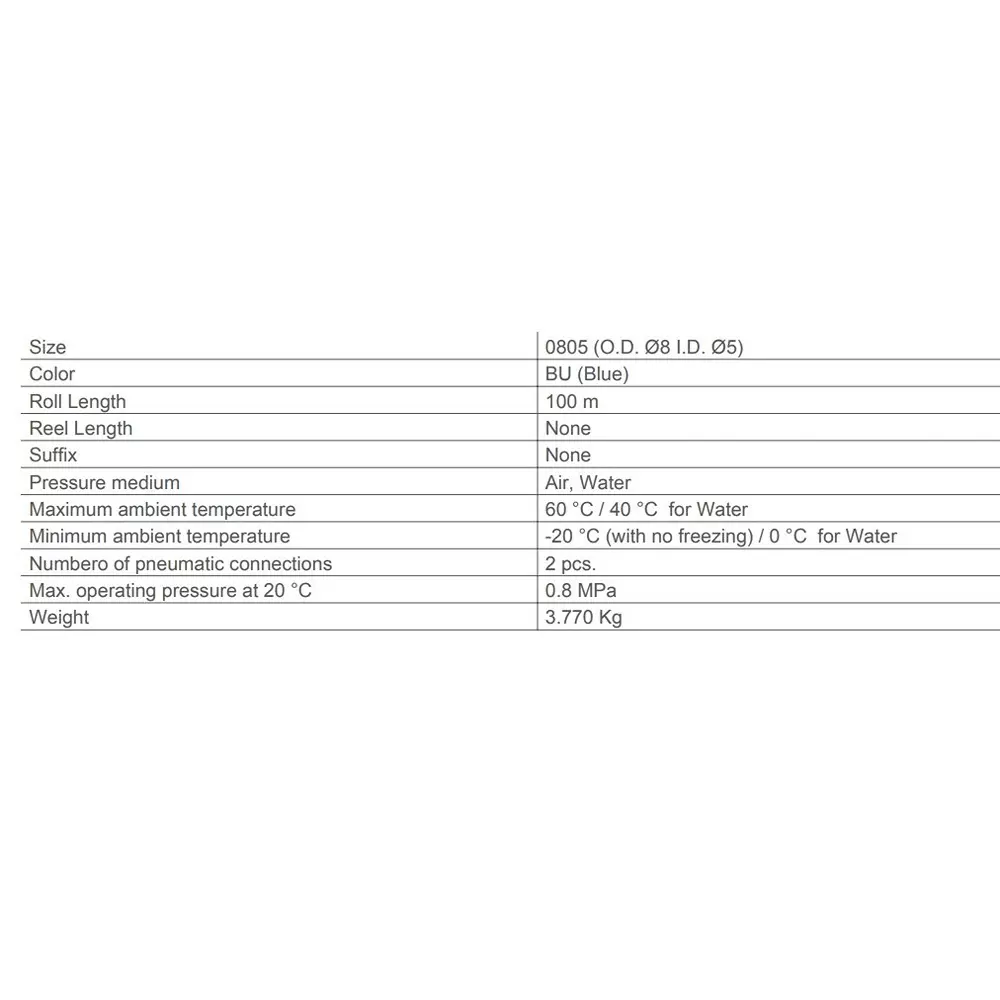 SMC TU Polyurethane 8x5 mm Compressed Air Pipe 100 m, TU0805BU-100