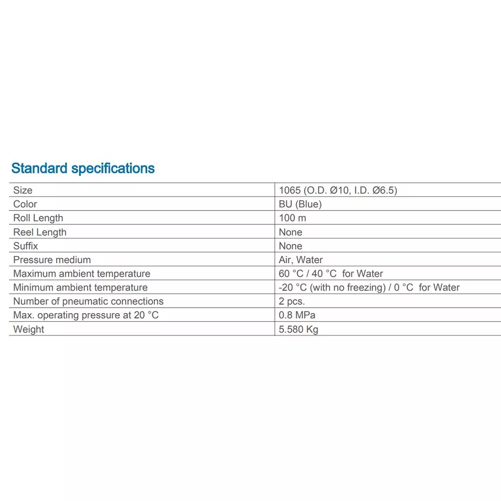 SMC TU Polyurethane 10x6.5 mm Compressed Air Pipe 100 m, TU1065BU-100