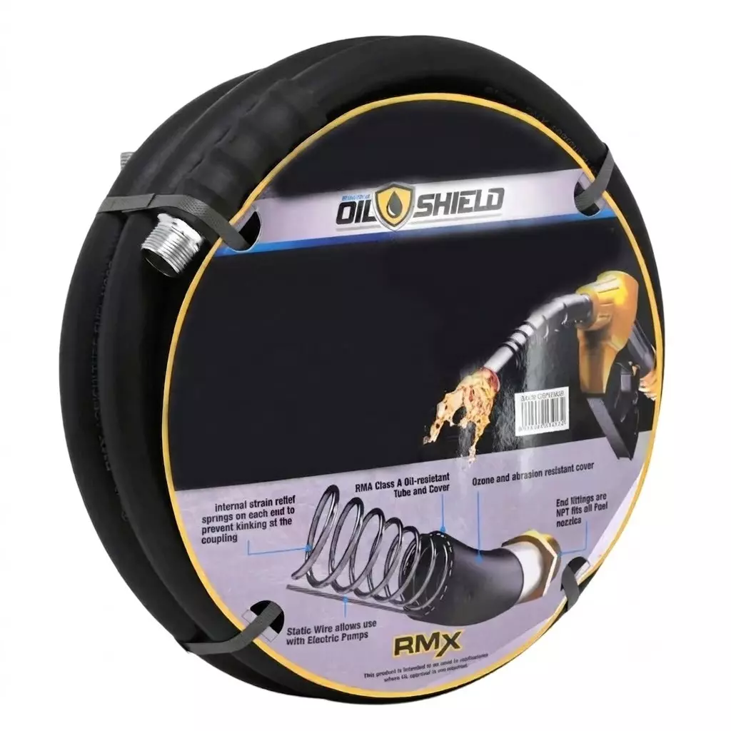 OilShield Anti-Static Oil Dispensing Hose with Fittings Black Rubber 25 mm Inner Dia and 20 m Length, OD2520