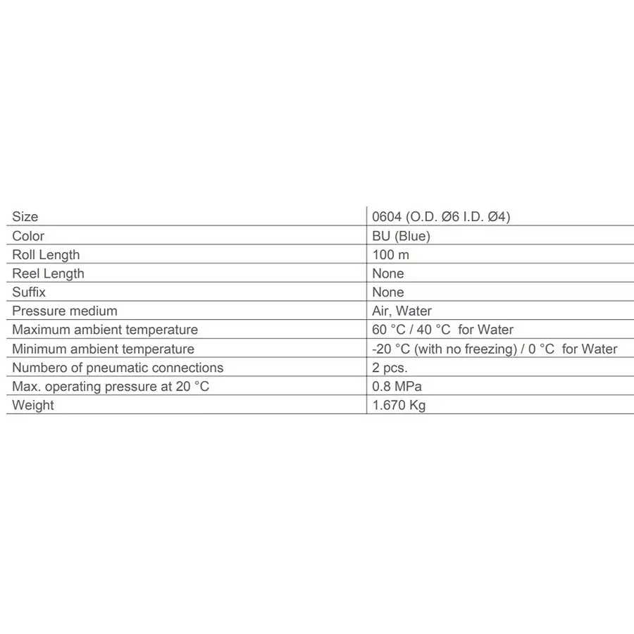 SMC TU Polyurethane 6x4 mm Compressed Air Pipe 100 m, TU0604BU-100