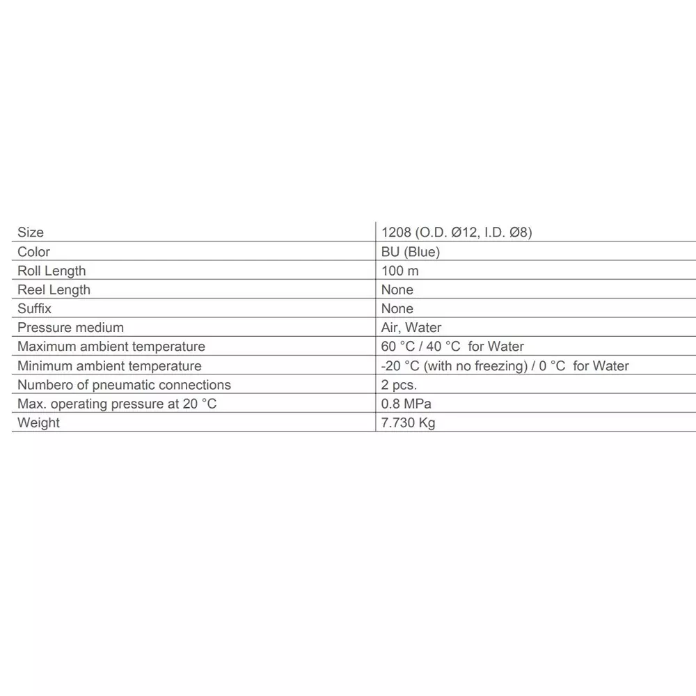SMC TU Polyurethane 12x8 mm Compressed Air Pipe 100 m, TU1208BU-100