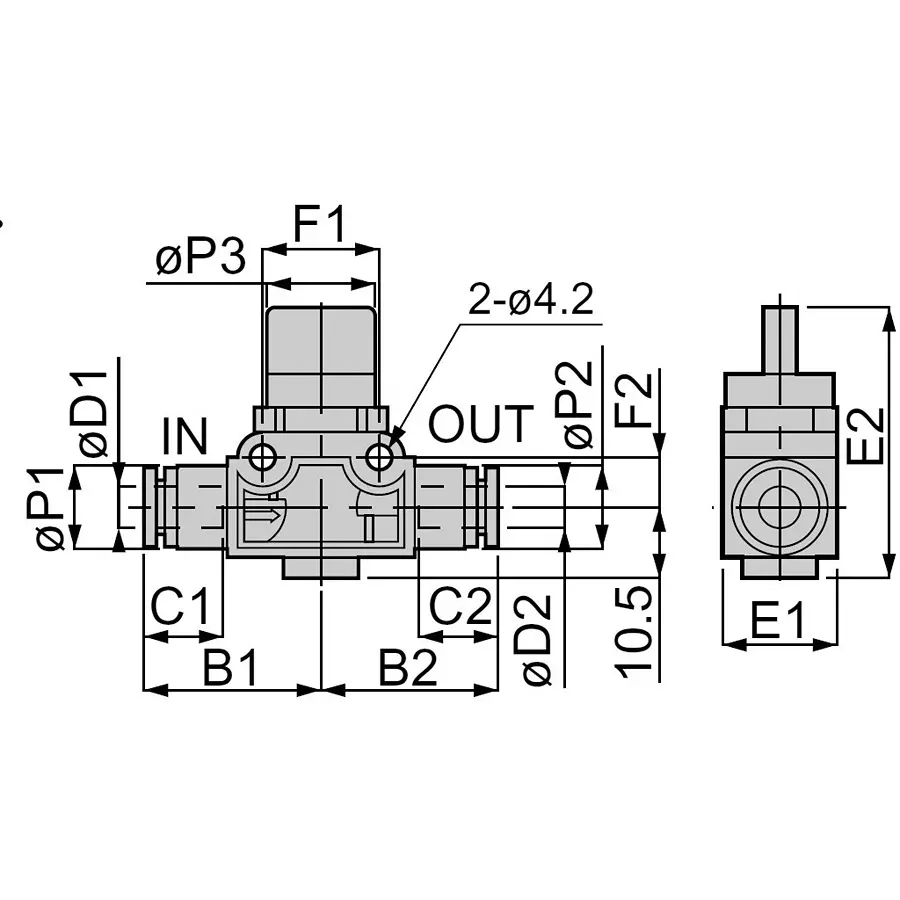 PISCO Hand Valve Union Straight 3-Way 0 to 60℃, HV8-8