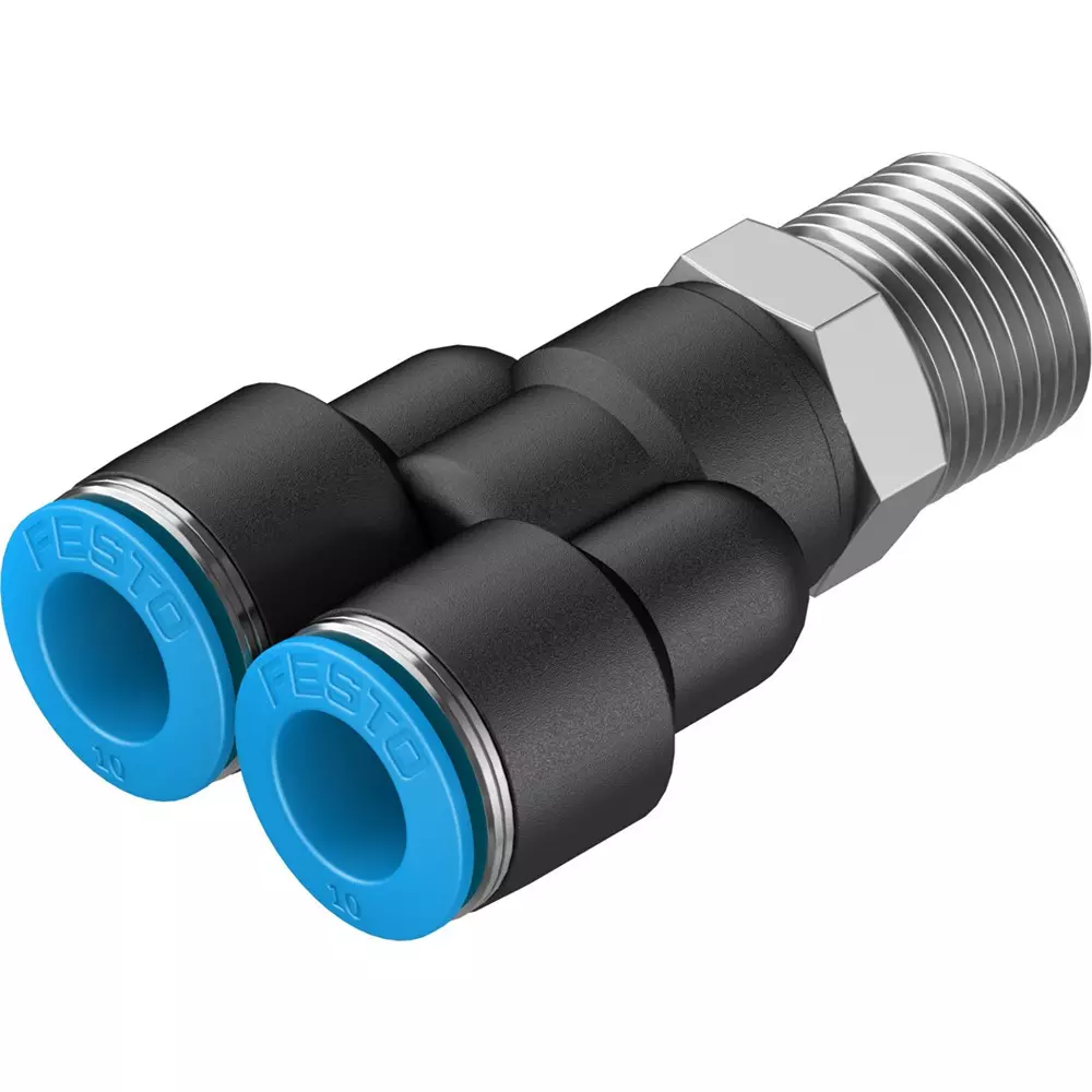 FESTO Push-in Y-Fitting PBT Housing Material 7.4 mm Nominal Size, QSY-3/8-10 (Pack of 10)