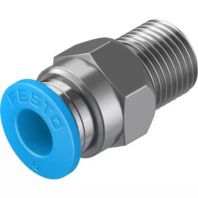FESTO Push-in Fitting Brass, Nickel-Plated Housing Material 5 mm Nominal Size, QS-1/8-6-100 (Pack of 10)
