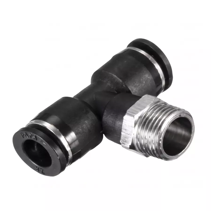 RTQD PT Male Branch Tee Connector Black Cap Heavy Fitting T Shape 12 mm Outer Diameter and 3/8 inch (9.5 mm) Thread Size, 12-03 (3/8)