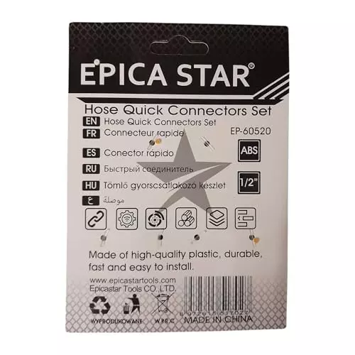 Epica Hose Quick Connectors Set 12.7 mm (1/2 inch) ABS Black & Yellow, CE60520 (Pack of 3)