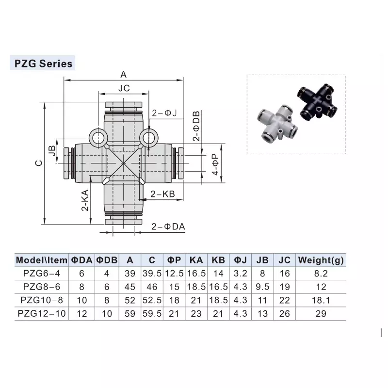 Airtac PZG Series Different Diameter Cross 8 mm Outer Dia. 6 mm inner Dia. PZG 8-6 D