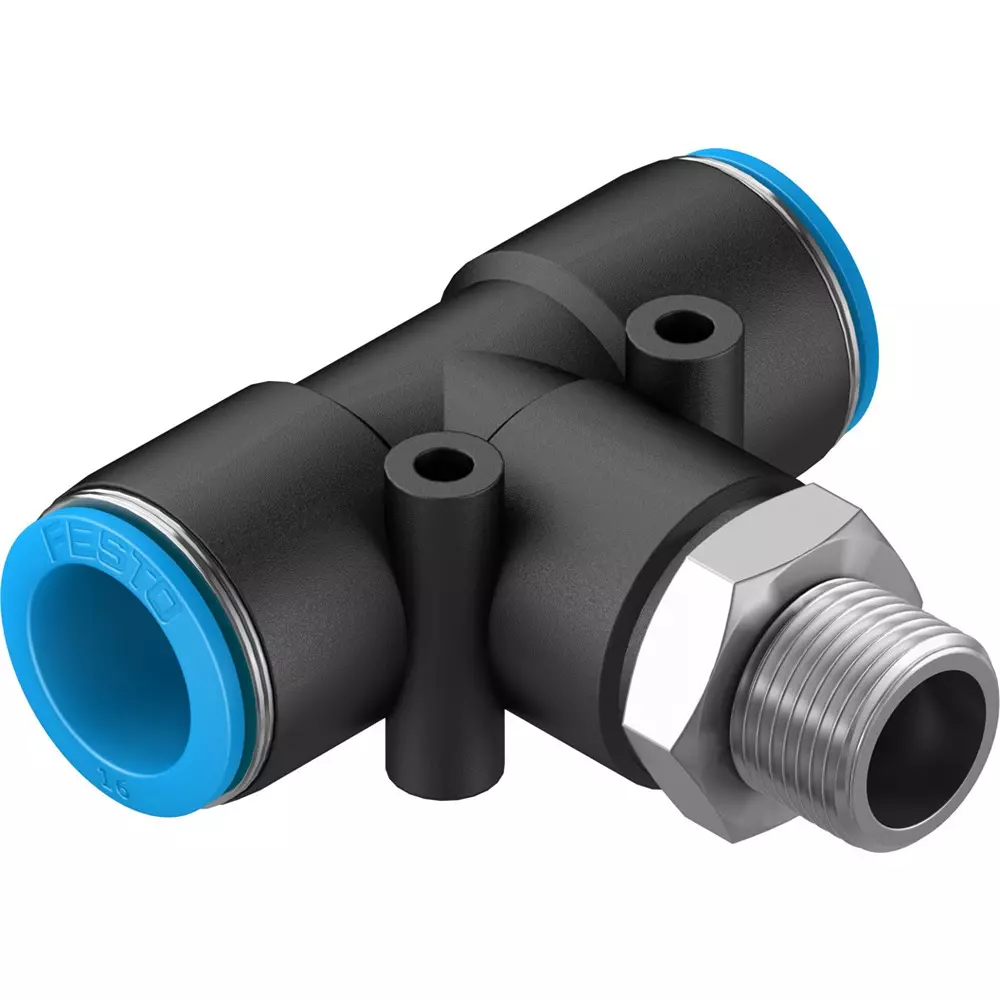 FESTO Push-in T-Fitting PBT Housing Material 11 mm Nominal Size, QST-3/8-16 (Pack of 10)