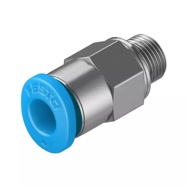 FESTO Push-in Fitting Brass, Nickel-Plated Housing Material 2.2 mm Nominal Size, QSM-M5-4-100 (Pack of 10)