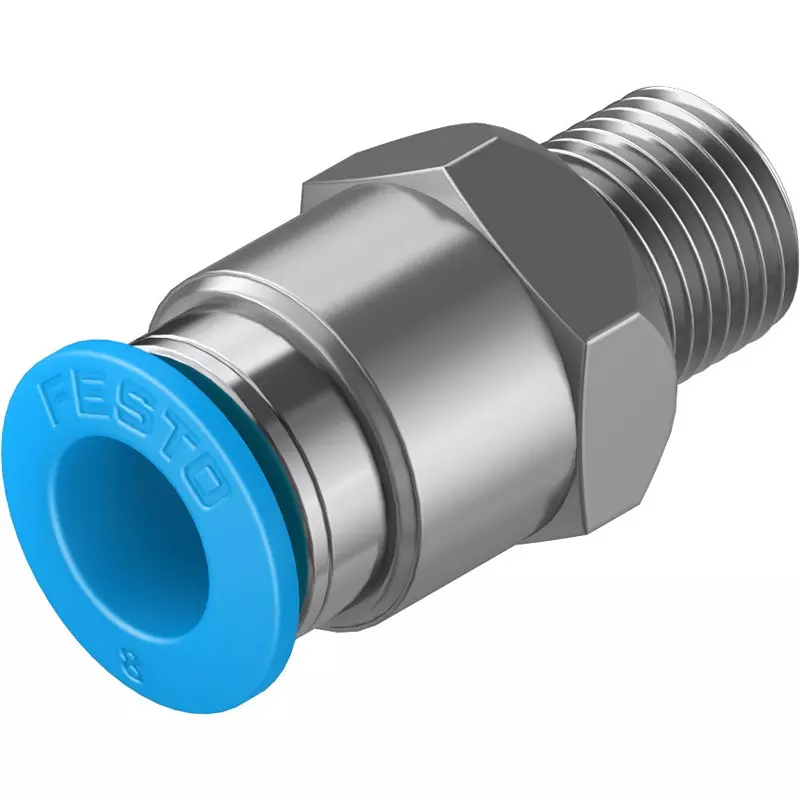 FESTO Push-in Fitting Brass, Nickel-Plated Housing Material 6 mm Nominal Size, QS-1/8-8-50 (Pack of 10)